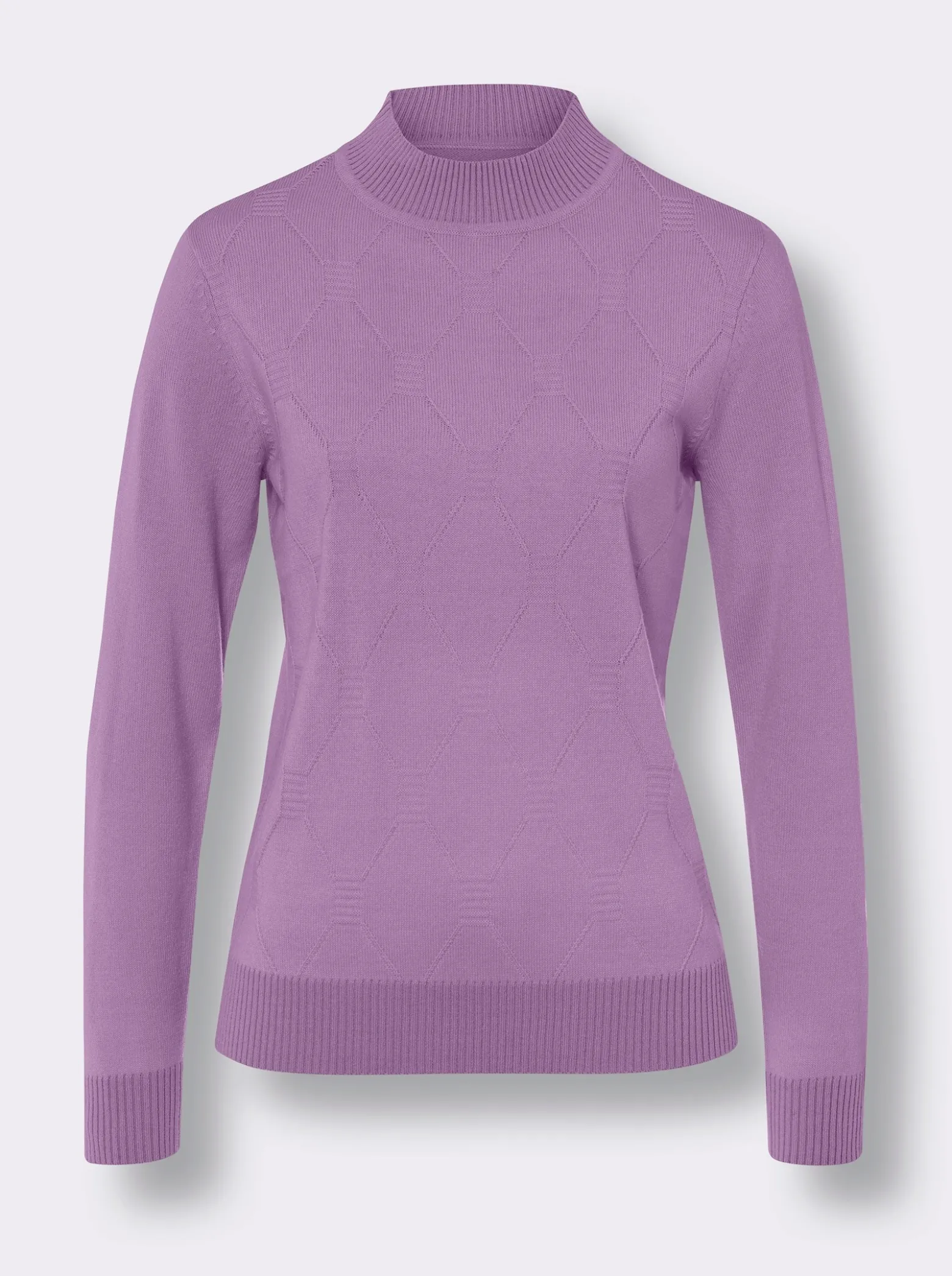 Stehkragenpullover mit Rauten-Strickmuster