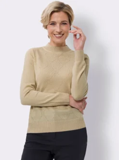 Stehkragenpullover mit Rauten-Strickmuster