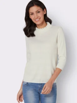 Stehkragenpullover mit Rüschen-Verzierung