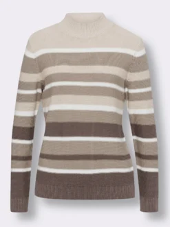 Stehkragenpullover mit Streifenmuster