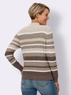 Stehkragenpullover mit Streifenmuster