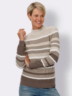 Stehkragenpullover mit Streifenmuster