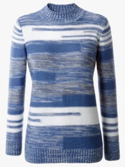 Stehkragenpullover mit Streifen-Muster