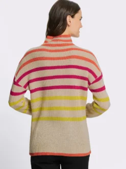 Stehkragenpullover mit Streifen in Leuchtfarben
