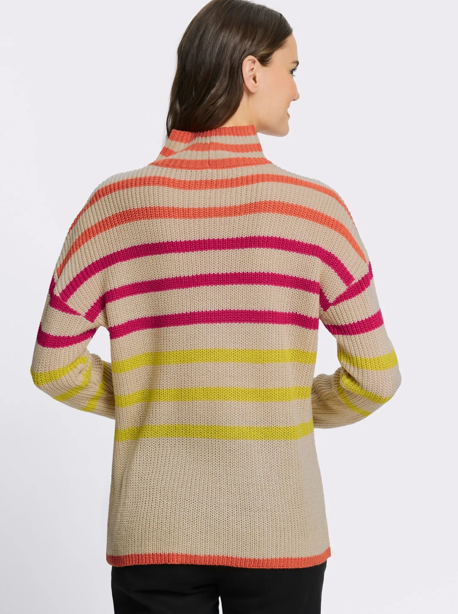 Stehkragenpullover mit Streifen in Leuchtfarben