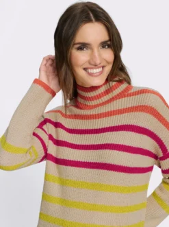 Stehkragenpullover mit Streifen in Leuchtfarben