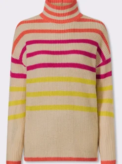 Stehkragenpullover mit Streifen in Leuchtfarben