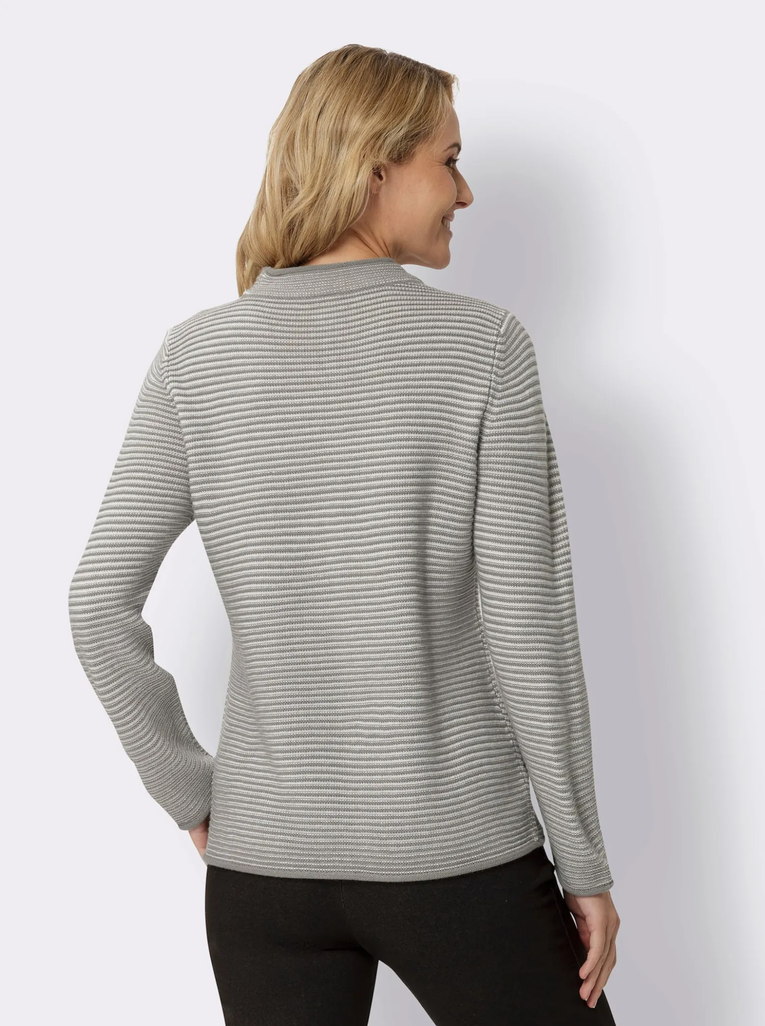 Stehkragenpullover mit Streifen-Muster