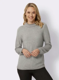 Stehkragenpullover mit Streifen-Muster