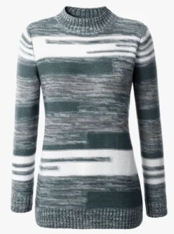 Stehkragenpullover mit Streifen-Muster