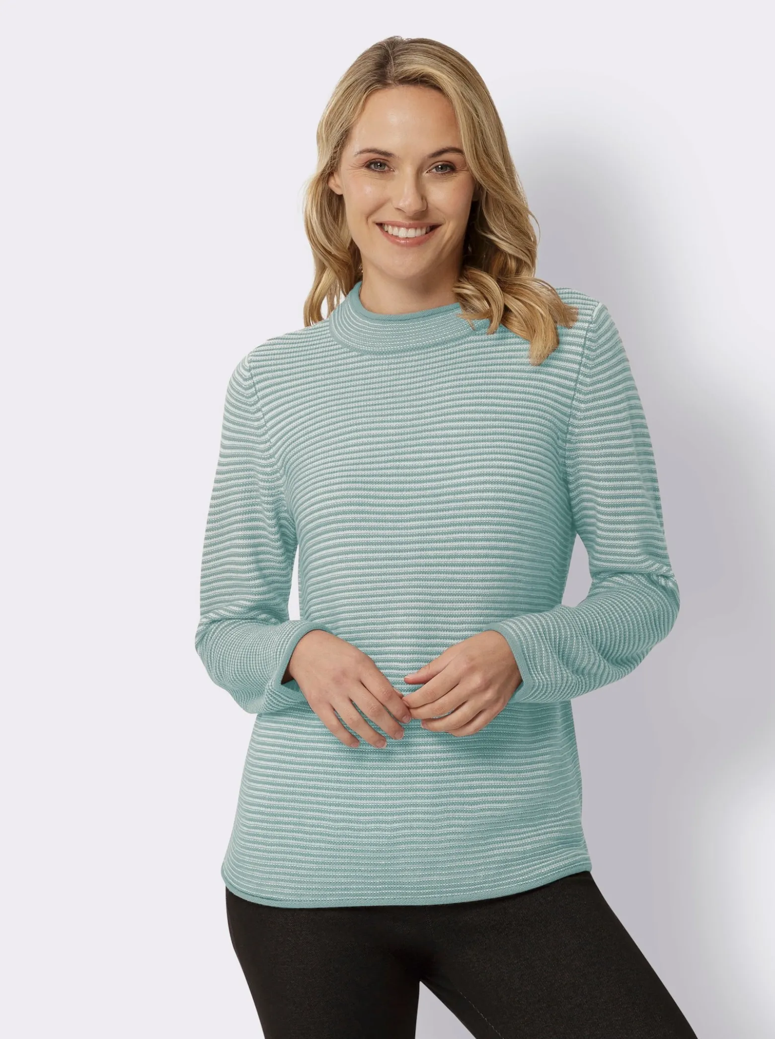 Stehkragenpullover mit Streifen-Muster