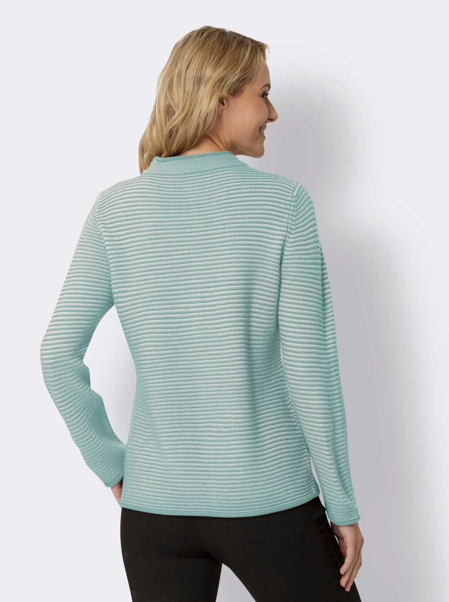 Stehkragenpullover mit Streifen-Muster