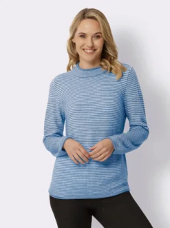 Stehkragenpullover mit Streifen-Muster