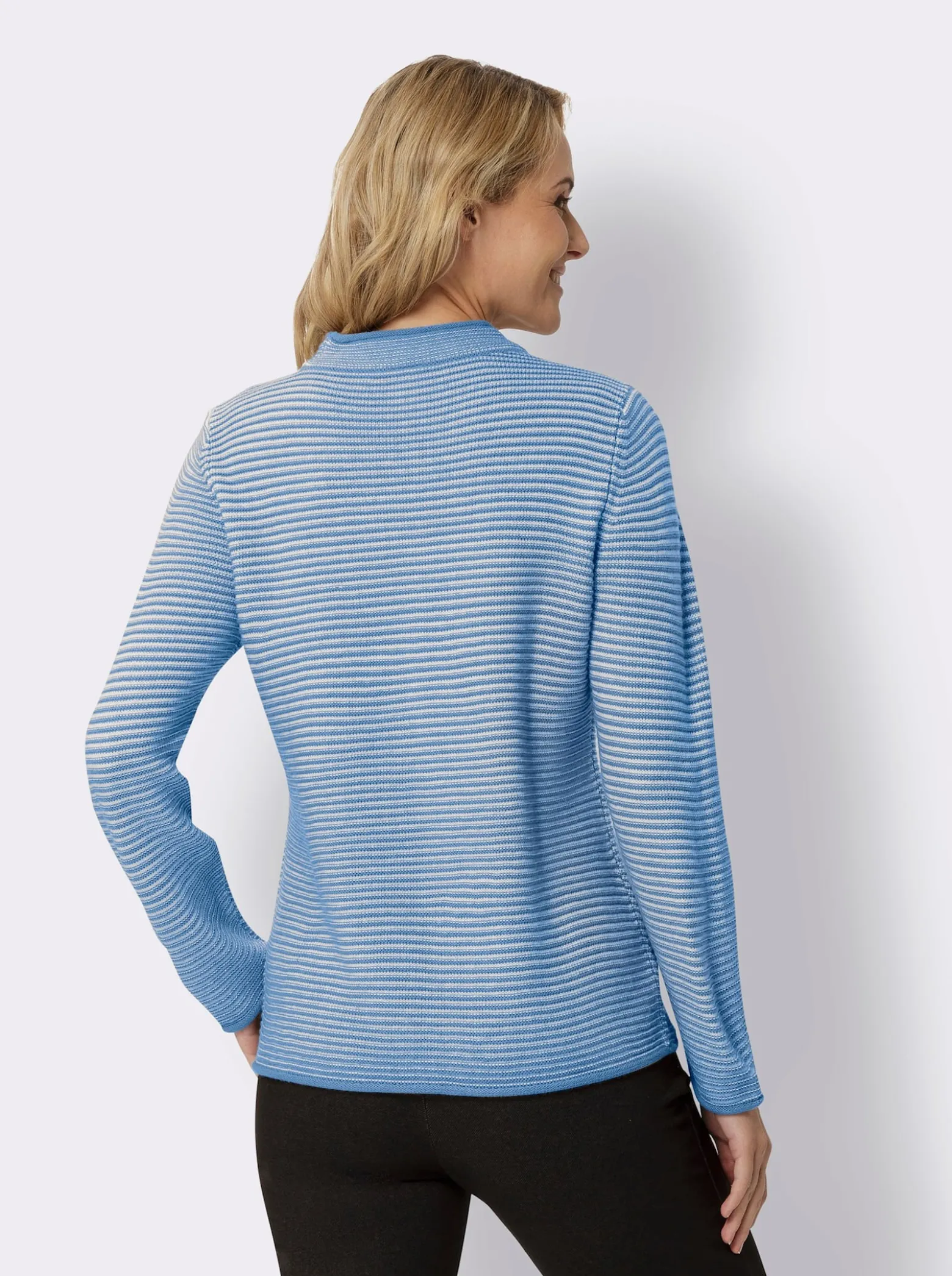 Stehkragenpullover mit Streifen-Muster