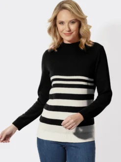 Stehkragenpullover mit Streifenmuster