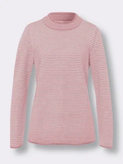 Stehkragenpullover mit Streifen-Muster