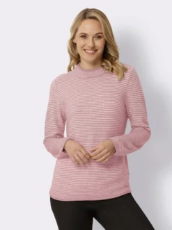Stehkragenpullover mit Streifen-Muster
