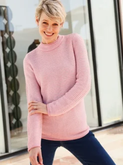 Stehkragenpullover mit Streifen-Muster