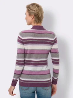 Stehkragenpullover mit Streifen-Muster