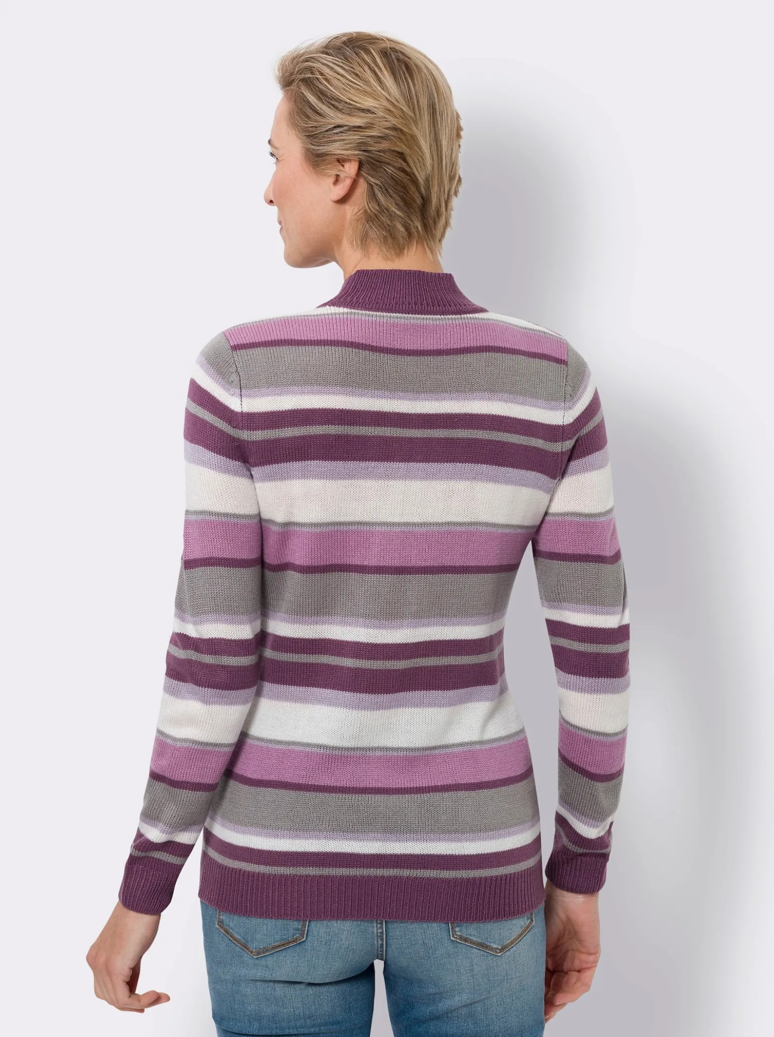 Stehkragenpullover mit Streifen-Muster