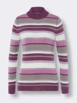 Stehkragenpullover mit Streifen-Muster