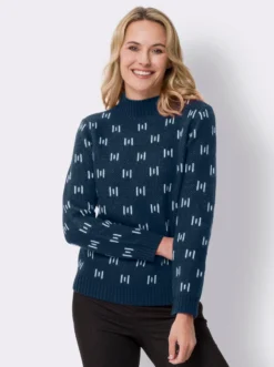 Stehkragenpullover mit Strickmuster