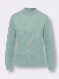 Stehkragenpullover mit Strickmuster vorne