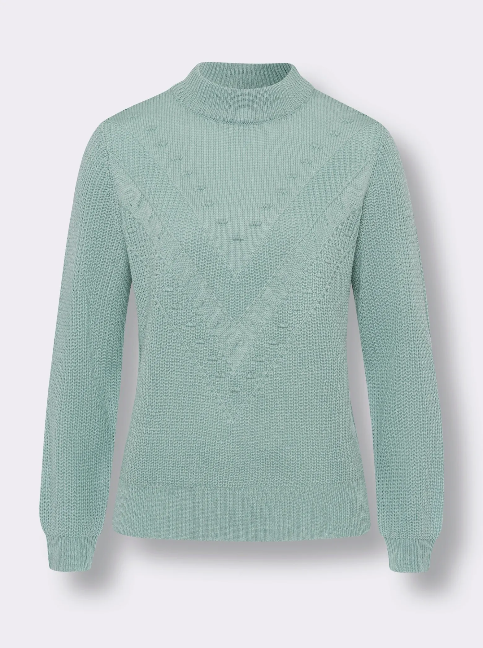 Stehkragenpullover mit Strickmuster vorne