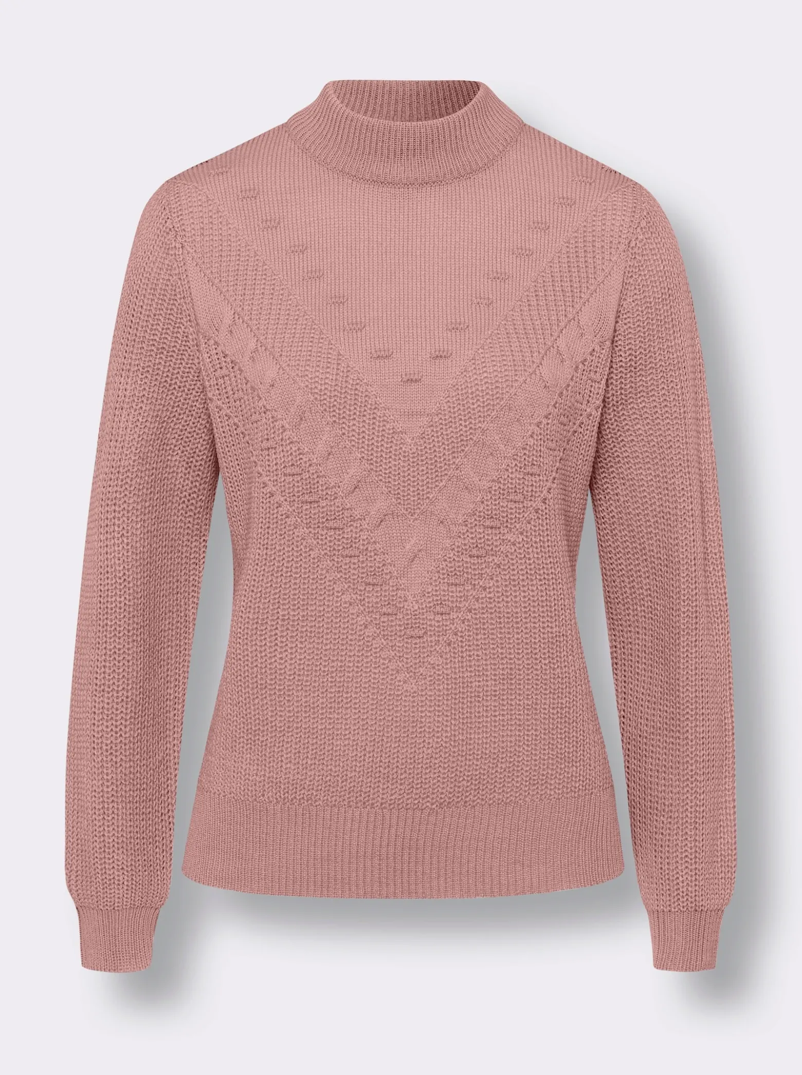 Stehkragenpullover mit Strickmuster vorne