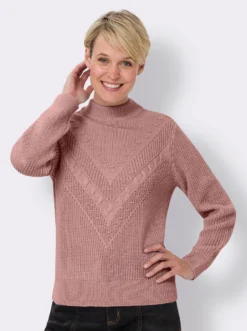 Stehkragenpullover mit Strickmuster vorne