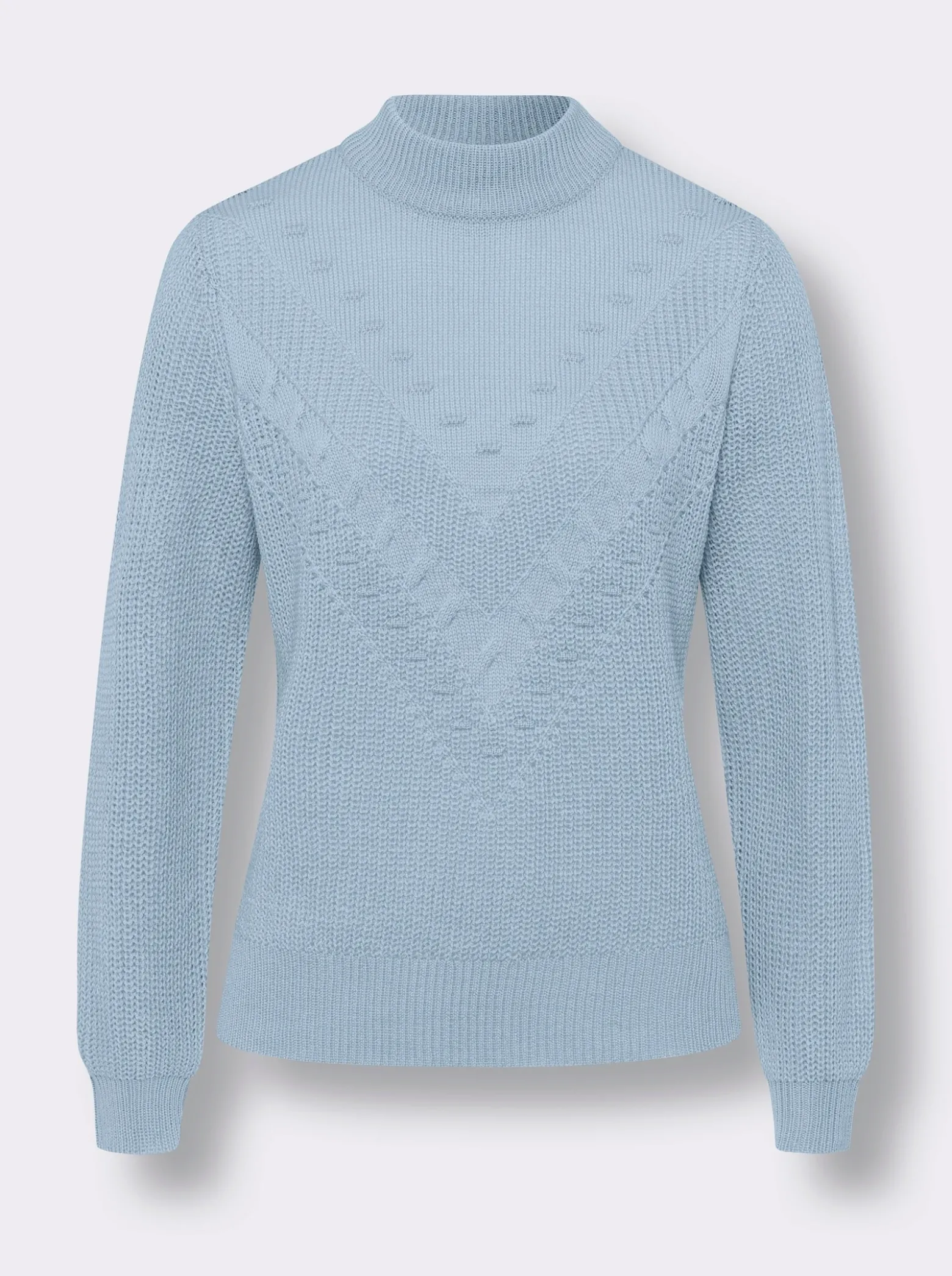 Stehkragenpullover mit Strickmuster vorne