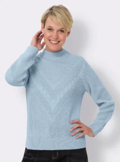 Stehkragenpullover mit Strickmuster vorne