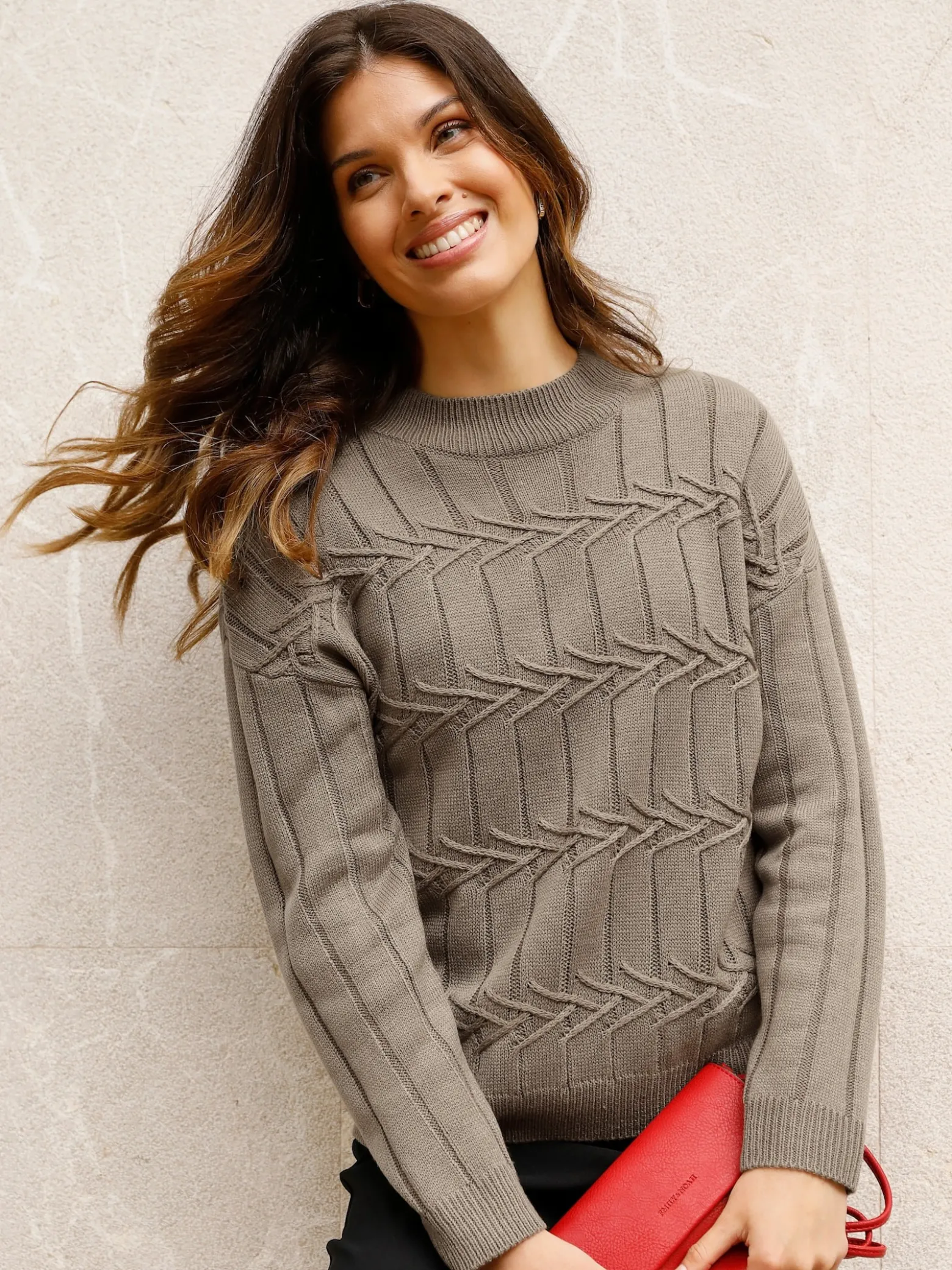 Stehkragenpullover mit Strickmuster