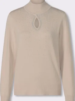 Stehkragenpullover mit Tropfen-Ausschnitt