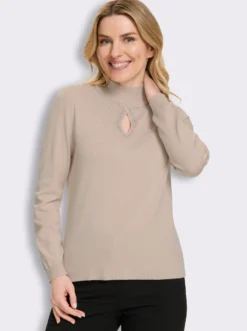 Stehkragenpullover mit Tropfen-Ausschnitt