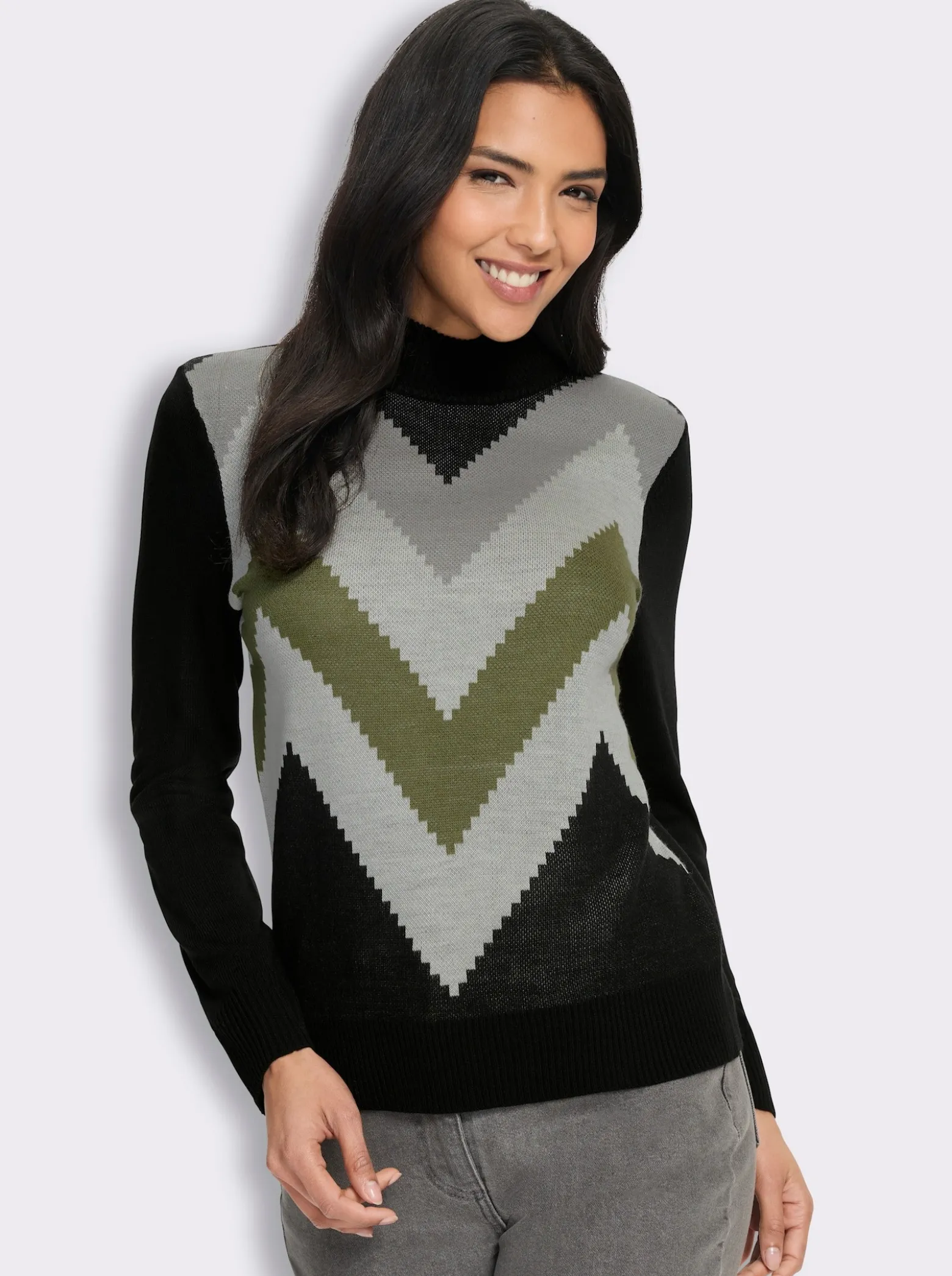 Stehkragenpullover mit Zickzack-Muster