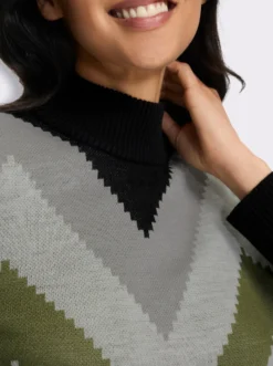 Stehkragenpullover mit Zickzack-Muster