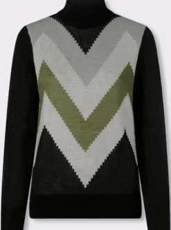 Stehkragenpullover mit Zickzack-Muster