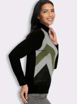 Stehkragenpullover mit Zickzack-Muster