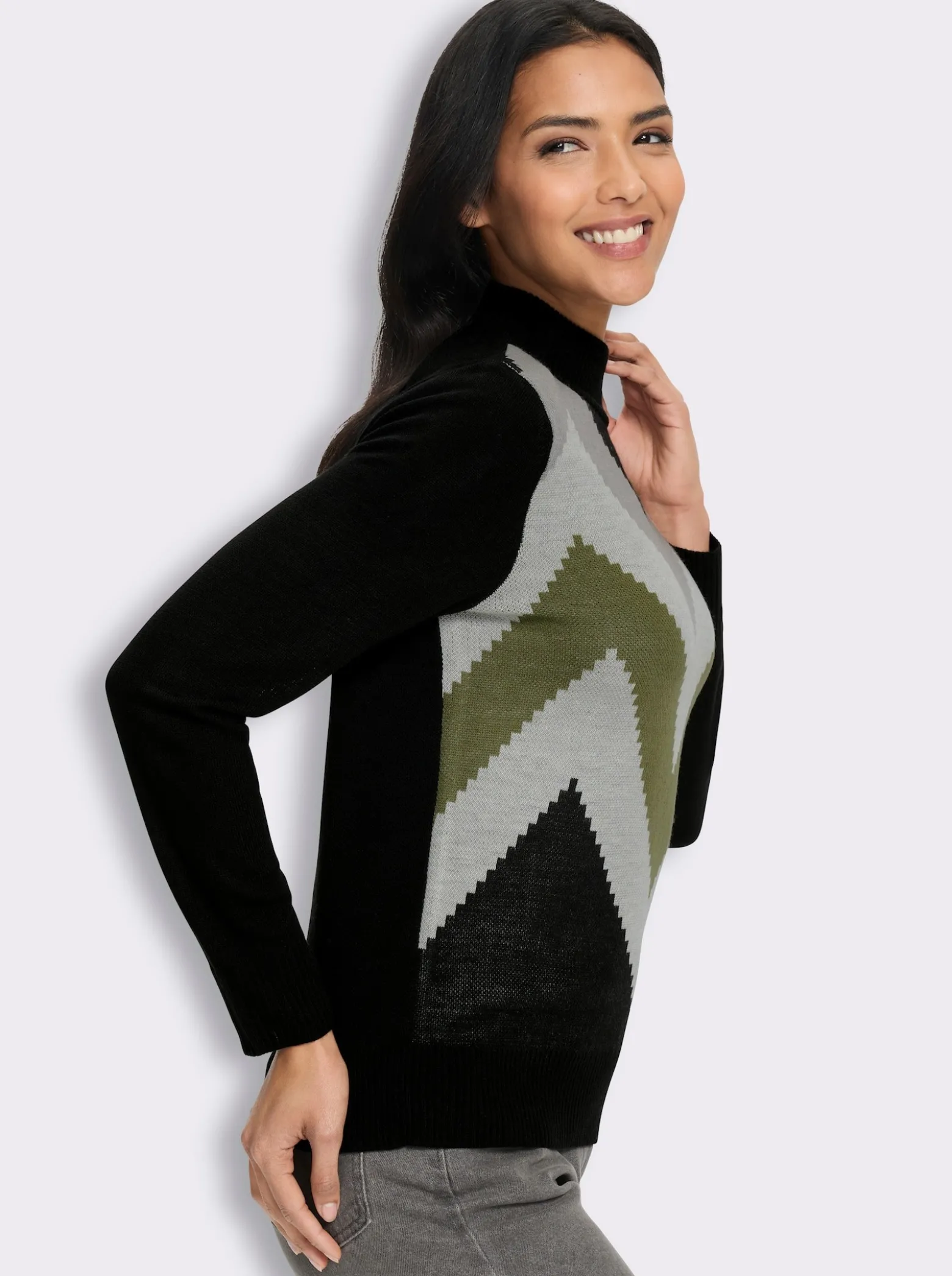 Stehkragenpullover mit Zickzack-Muster