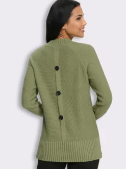 Stehkragenpullover mit Zierknopfleiste hinten