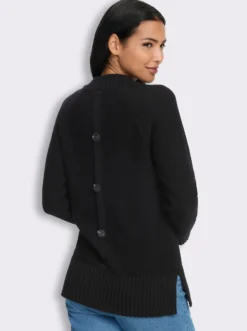 Stehkragenpullover mit Zierknopfleiste hinten