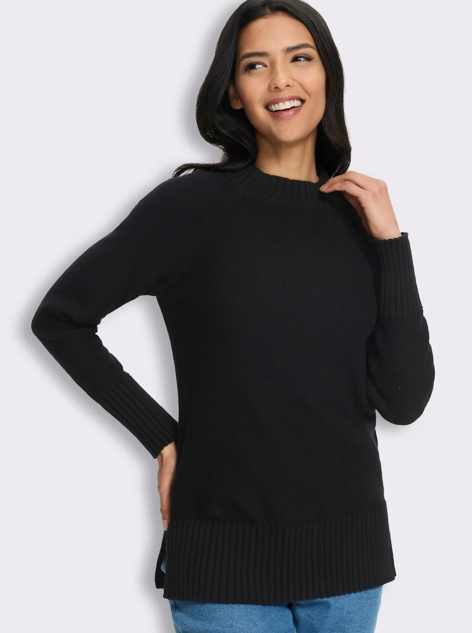 Stehkragenpullover mit Zierknopfleiste hinten