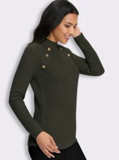 Stehkragenpullover mit Zierknöpfen