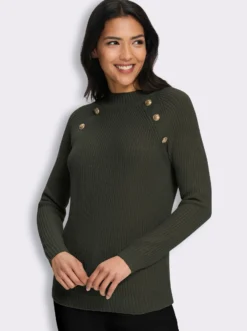 Stehkragenpullover mit Zierknöpfen