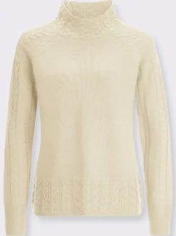 Stehkragenpullover mit Zopfstrick-Muster