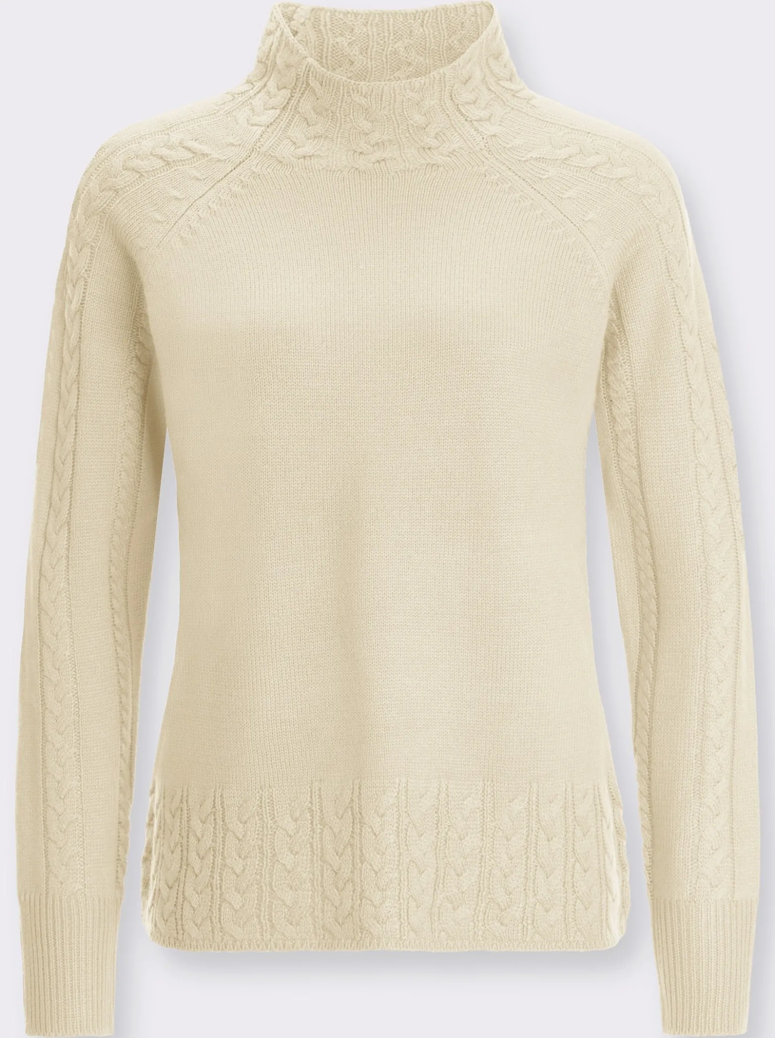 Stehkragenpullover mit Zopfstrick-Muster