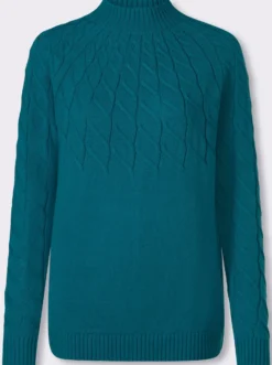 Stehkragenpullover mit Zopfmuster