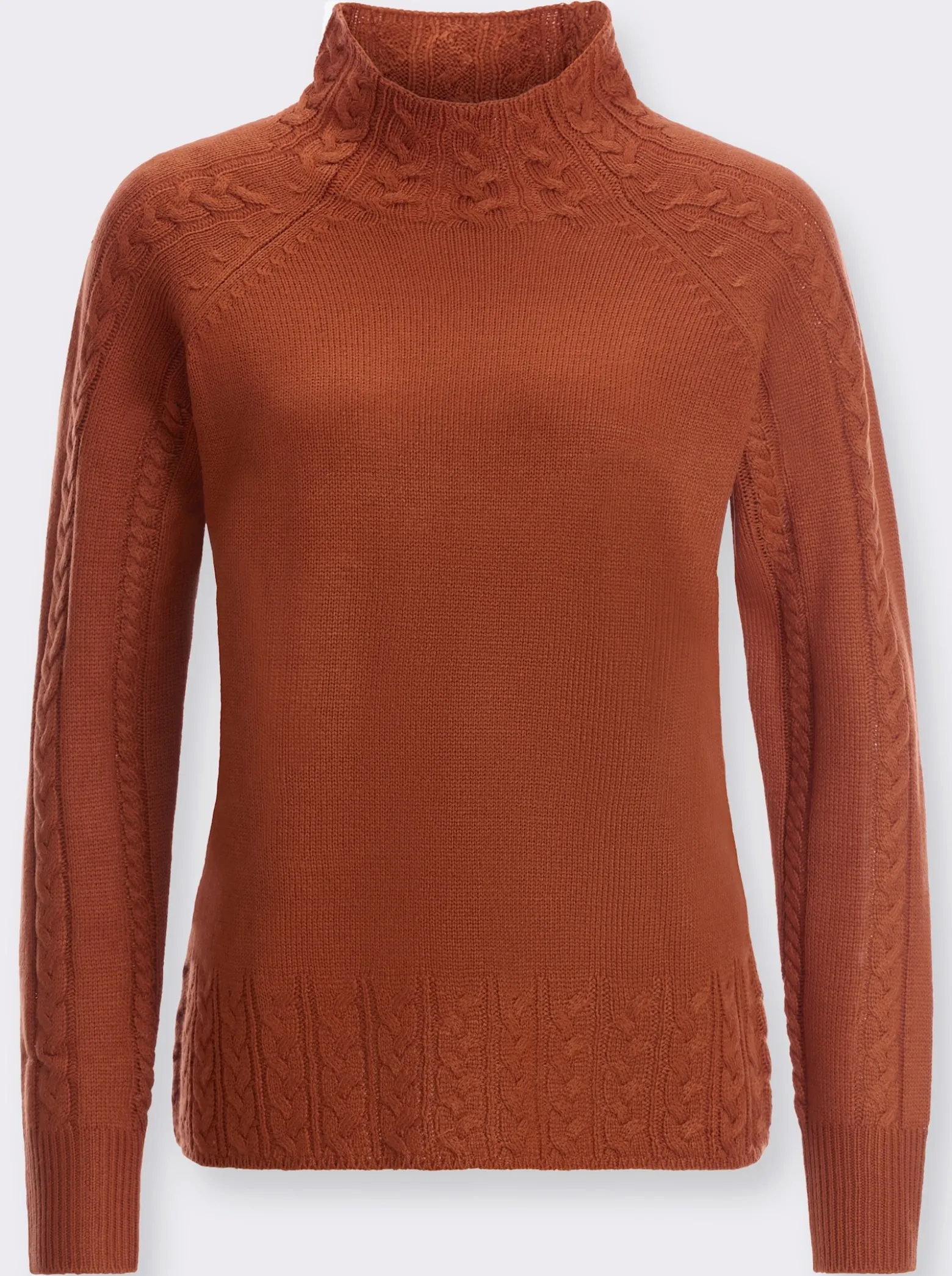 Stehkragenpullover mit Zopfstrick-Muster