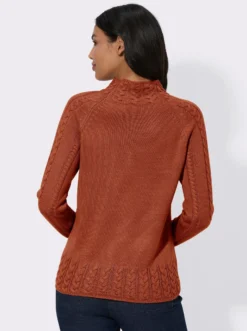 Stehkragenpullover mit Zopfstrick-Muster